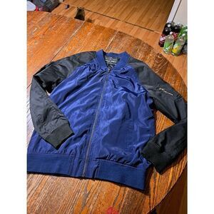 Large The Narrows Black Blue Retro Zip Windbreaker Jacket Lined w Pockets